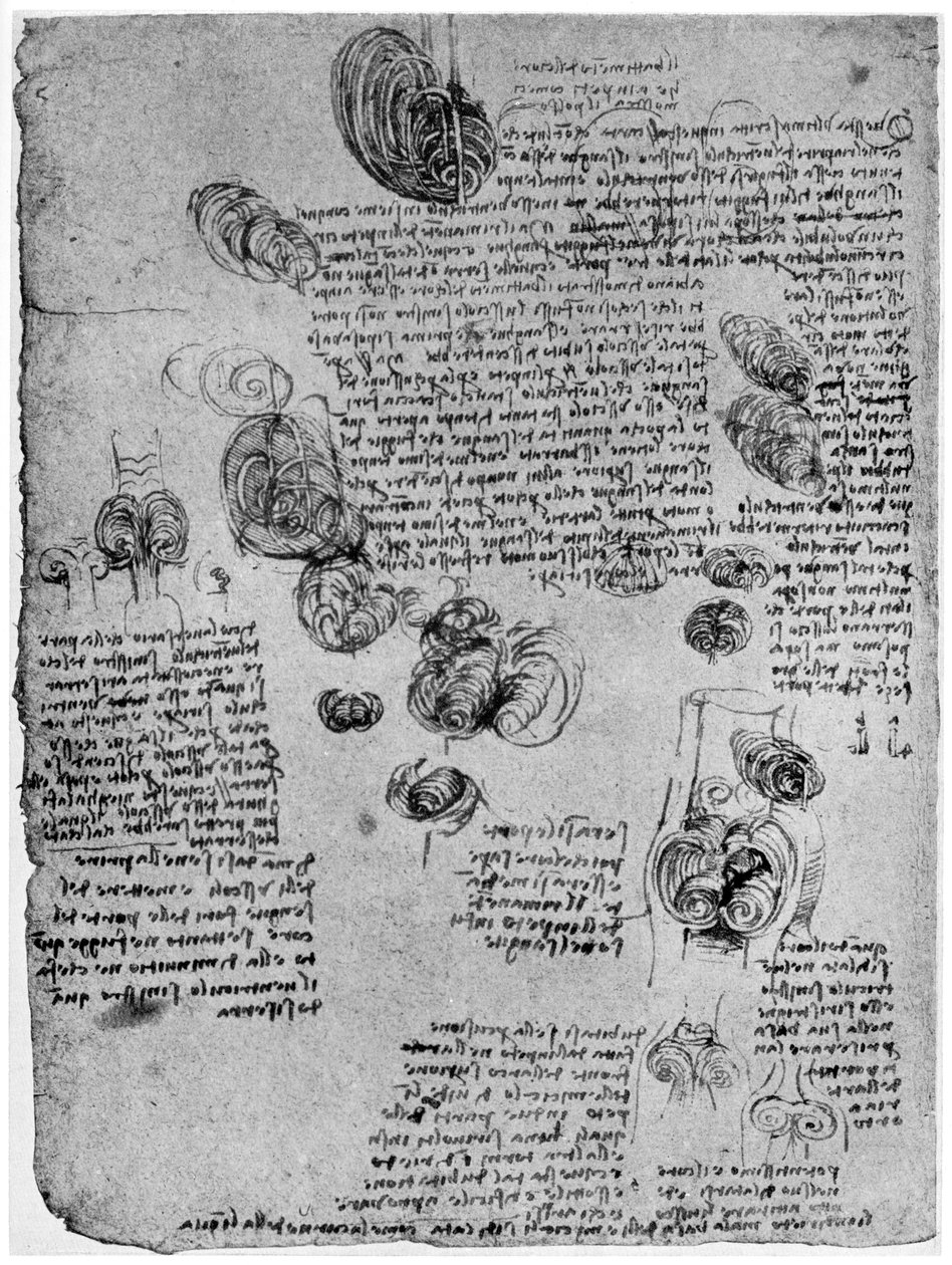 Diagram över blodvirveln i hjärtat, sent 1400-tal eller tidigt 1500-tal 1954 av Leonardo da Vinci