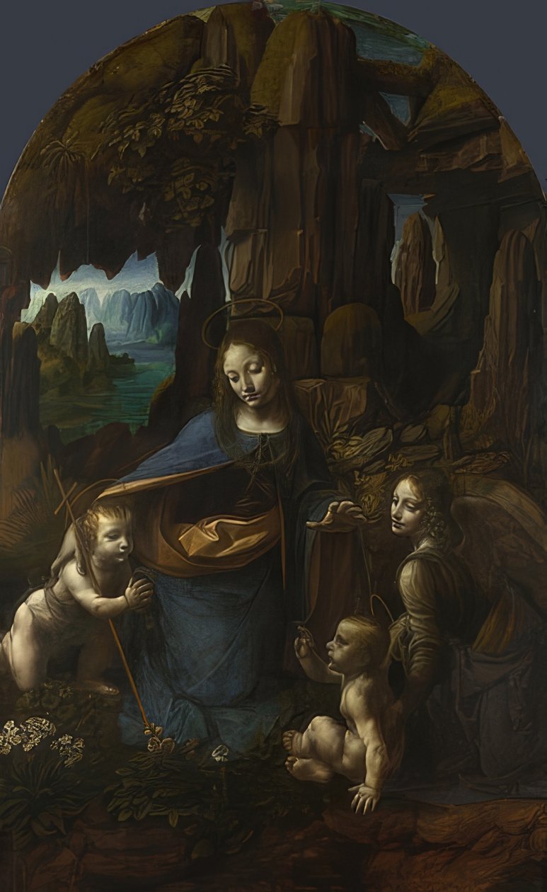The Madonna of the Rocks (för altaret i San Francesco i Milano). Omkring 1491 / 92-99 och 1506-08 av Leonardo da Vinci