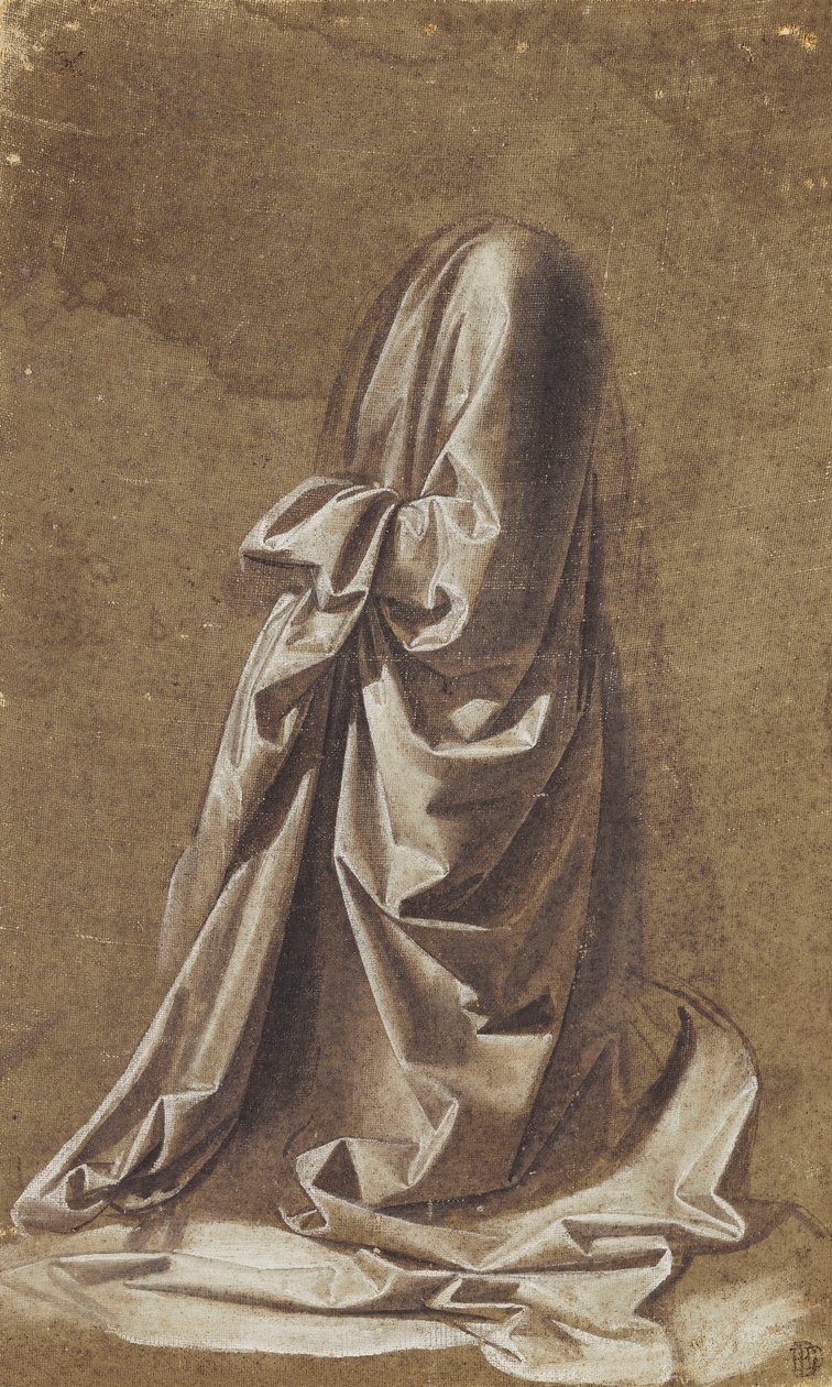 Draperistudie för en knästående figur, av Leonardo da Vinci