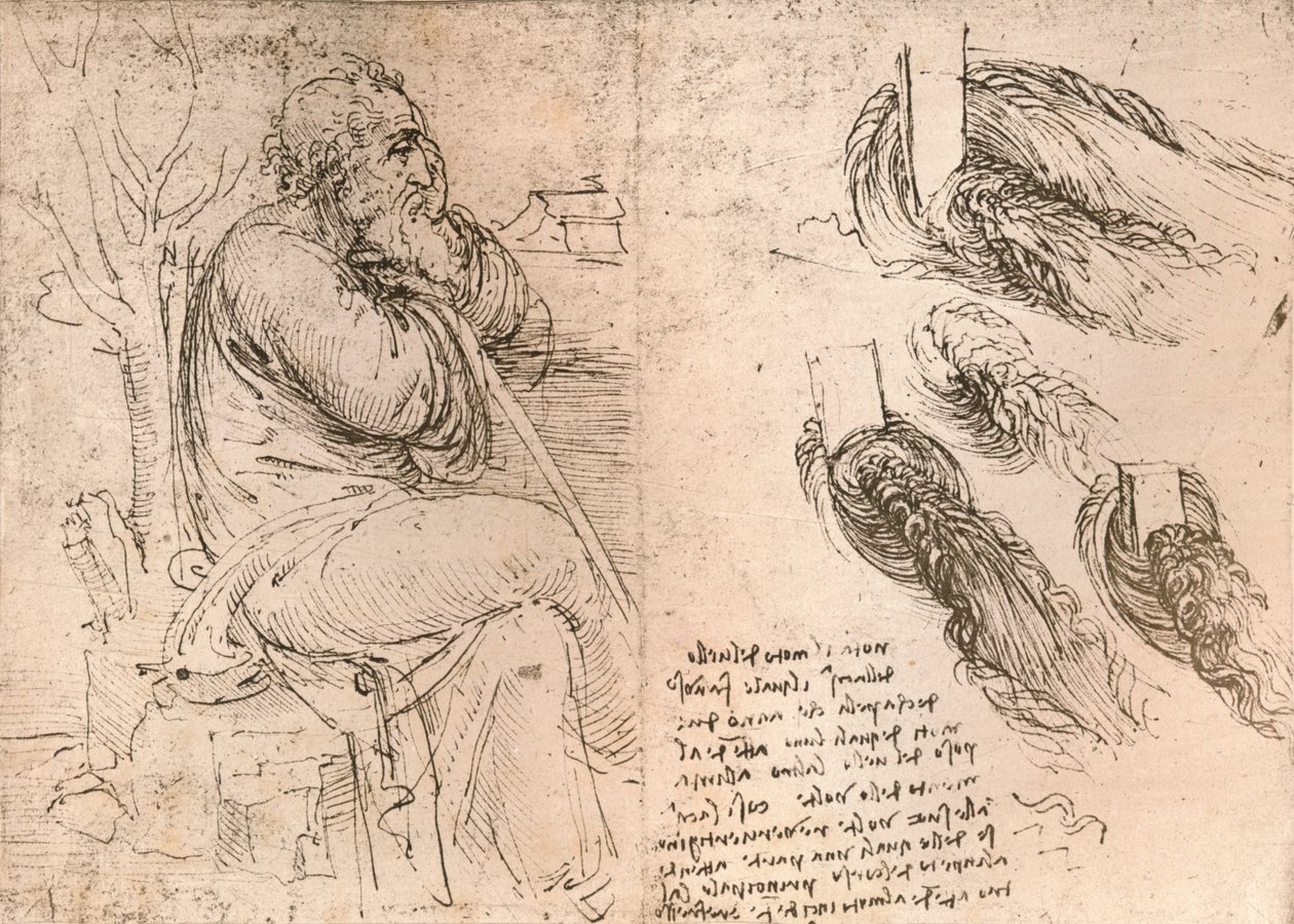 Teckning som illustrerar representationen av hår som faller ner i lockar, c1472-c1519 1883 av Leonardo da Vinci