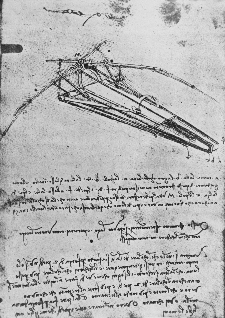 Ritning av en flygande maskin, c1480 1945 av Leonardo da Vinci