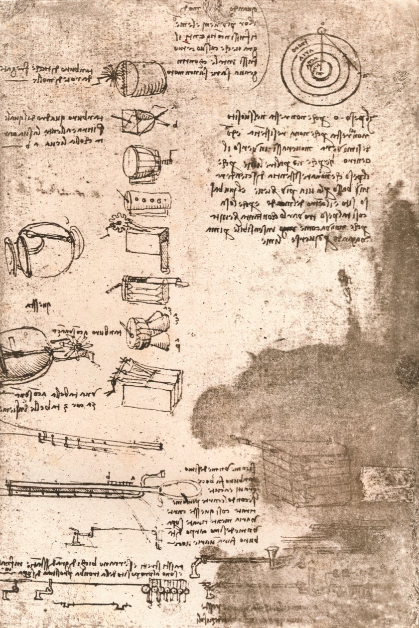 Teckning av musikinstrument och andra föremål, c1472-c1519 1883 av Leonardo da Vinci