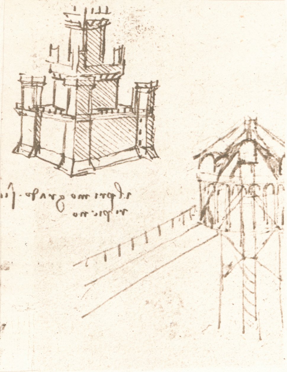 Ritning av projekt för slott och villor, c1472-c1519 1883 av Leonardo da Vinci