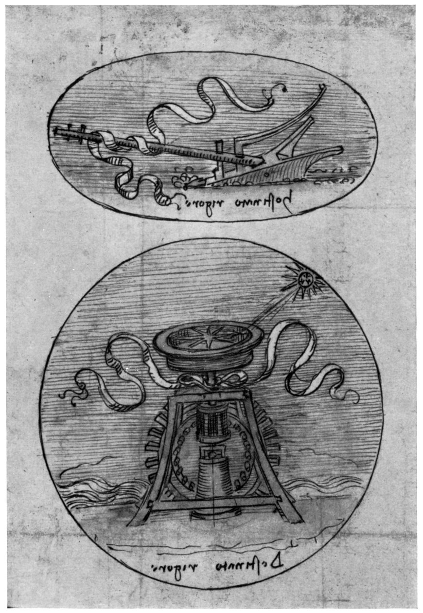 Emblem, Hostinato Rigore detalj, sent 1400-tal eller tidigt 1500-tal 1954 av Leonardo da Vinci