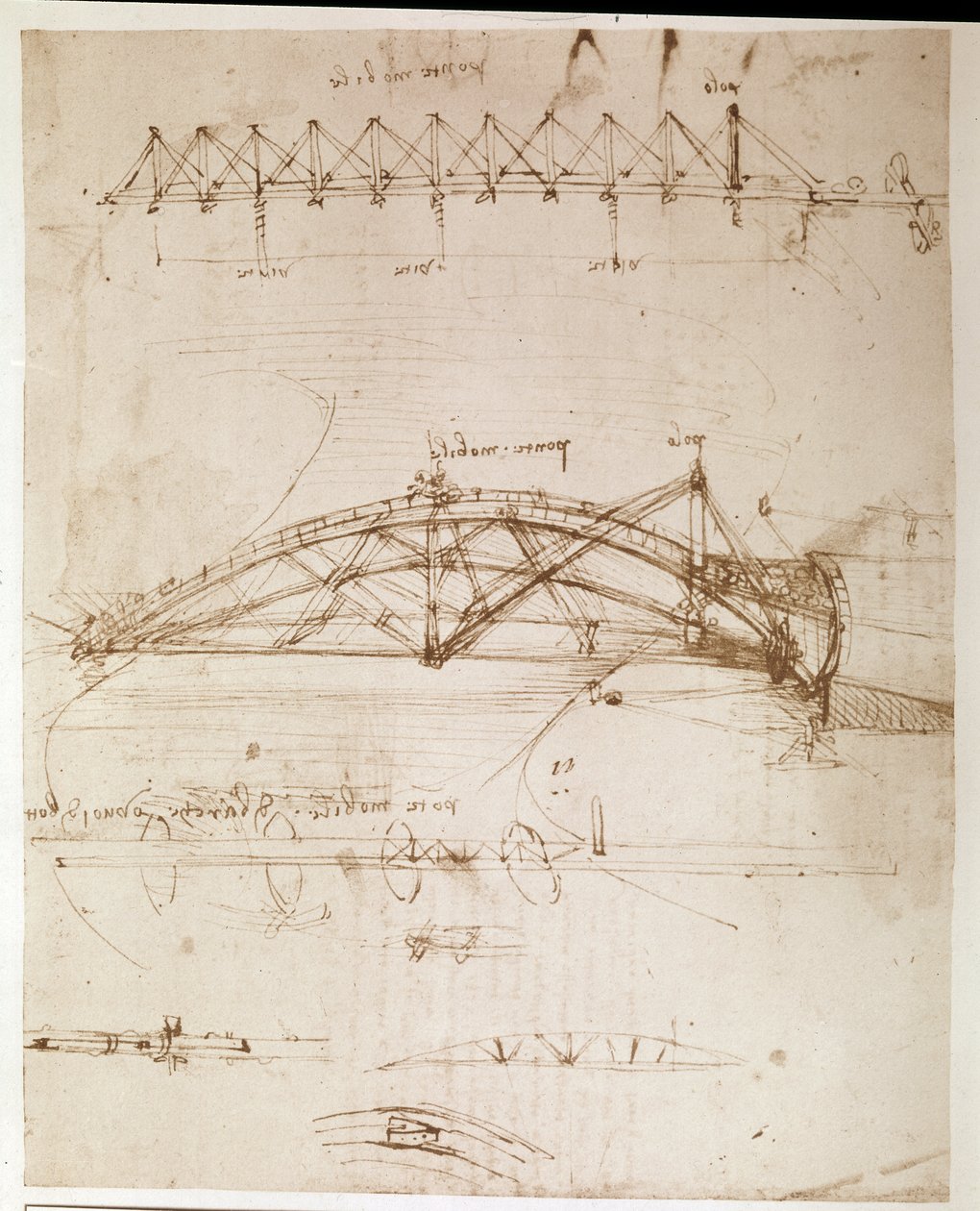 Utdrag ur ett Da Vinci-manuskript som beskriver konstruktionen av en "Revolving Bridge" (manuskript) av Leonardo da Vinci
