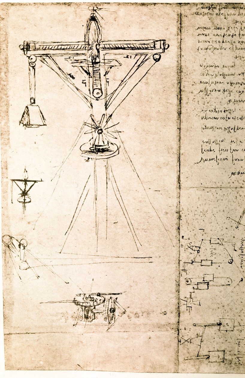 Utdrag ur ett Da Vinci-manuskript som beskriver principen för och konstruktionen av en "kran" (manuskript) av Leonardo da Vinci