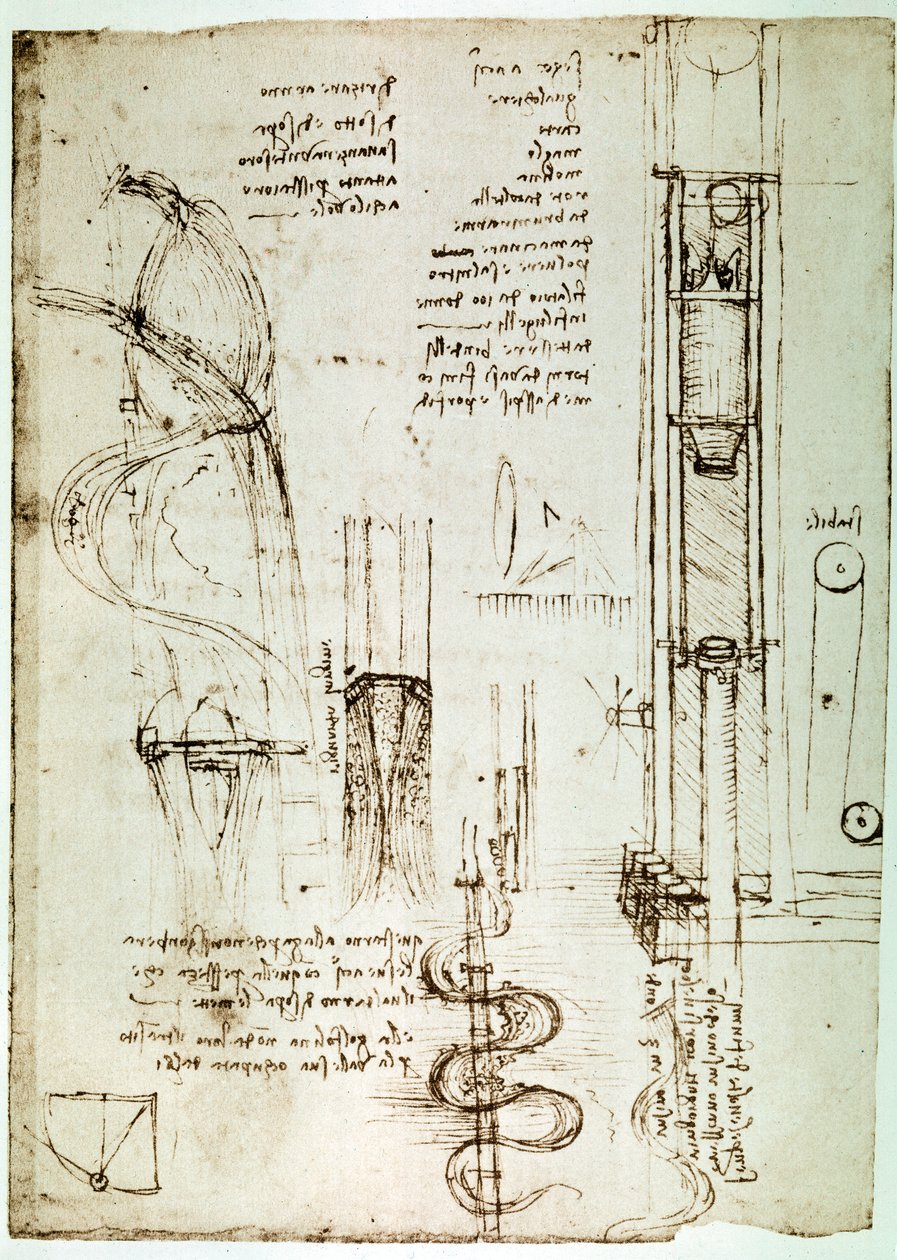 Utdrag ur ett Da Vinci-manuskript som beskriver principen för och konstruktionen av en "Pile Drive (Pile Mallet)" (manuskript) av Leonardo da Vinci