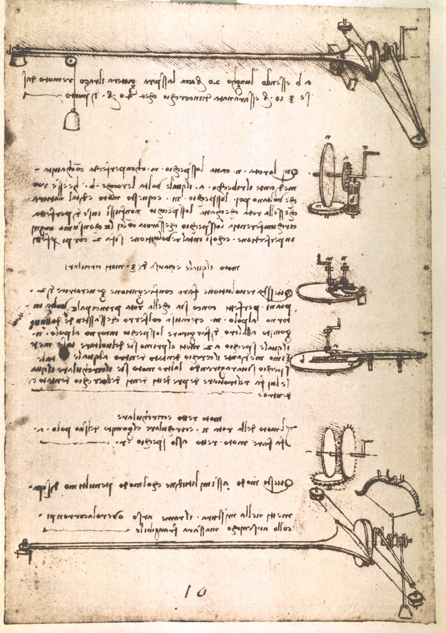 Utdrag ur ett Da Vinci-manuskript som beskriver principen för och konstruktionen av en "maskin för tillverkning av ihåliga speglar" (manuskript) av Leonardo da Vinci