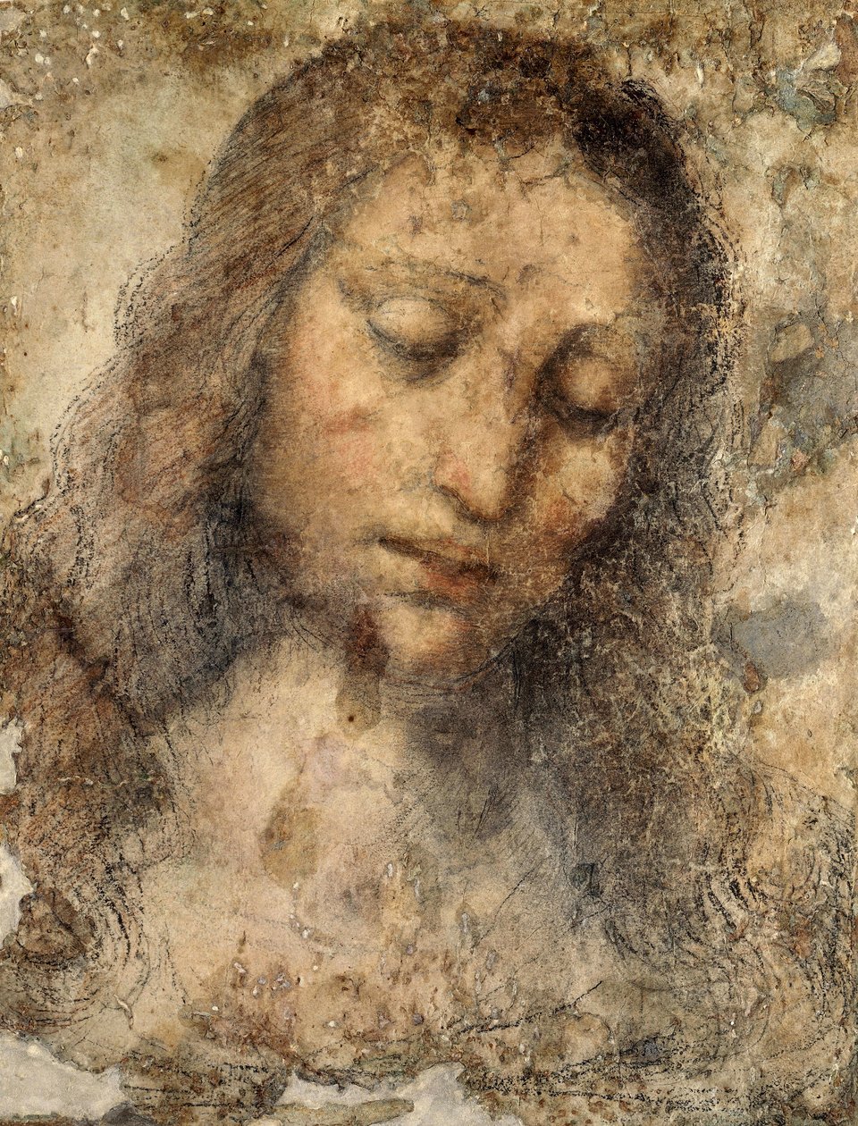 Jesu Kristi ansikte, av Leonardoskolan, kopia från den sista måltiden av Leonardo da Vinci (1452-1519) av Leonardo da Vinci