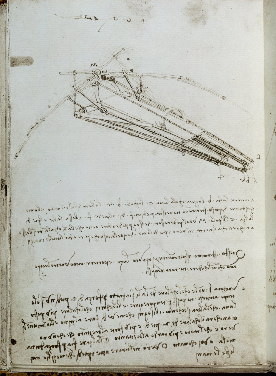 Flygande maskinritning. Manuskript av Leonard De Vinci (Leonardo da Vinci av Leonardo da Vinci