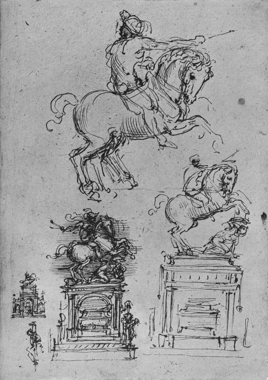 Fyra studier för ett ryttarmonument, c1480 1945 av Leonardo da Vinci