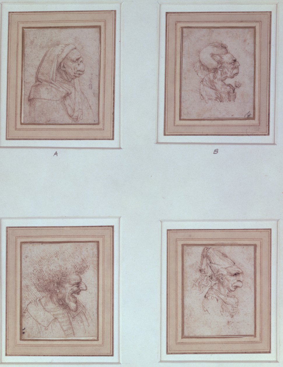 Fyra karikatyrer av Leonardo da Vinci