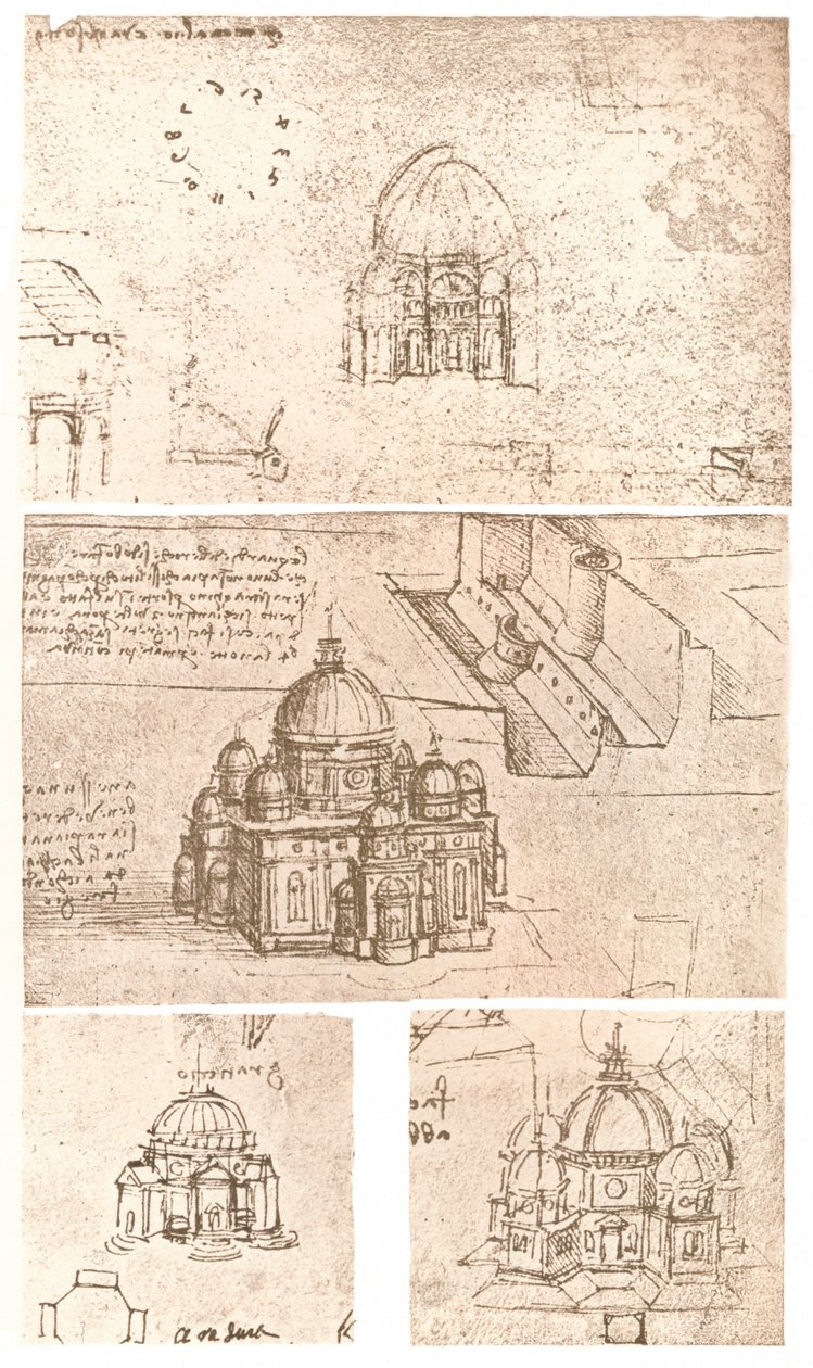 Fyra ritningar av kyrklig arkitektur, c1472-c1519 1883 av Leonardo da Vinci