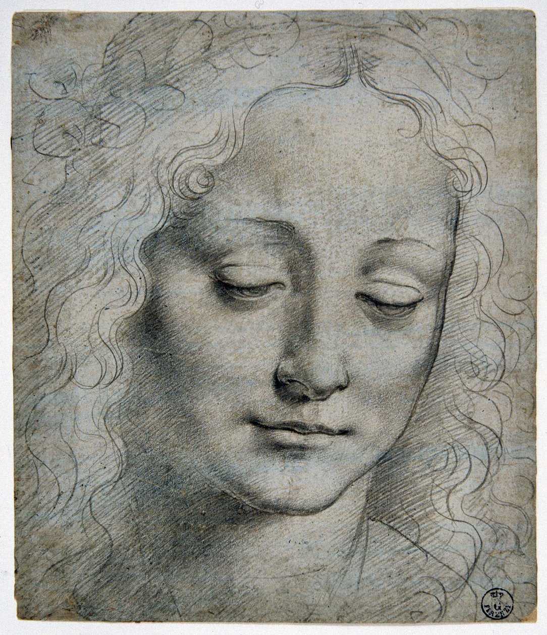 Giovanni Antonio Boltraffio (Beltraffio) (1467 - 1516) (den mest kända eleven till Leonardo da Vinci): huvudet av en pojke krona av löv i vägen för Verrocchio, GDSU 425 E av Leonardo da Vinci