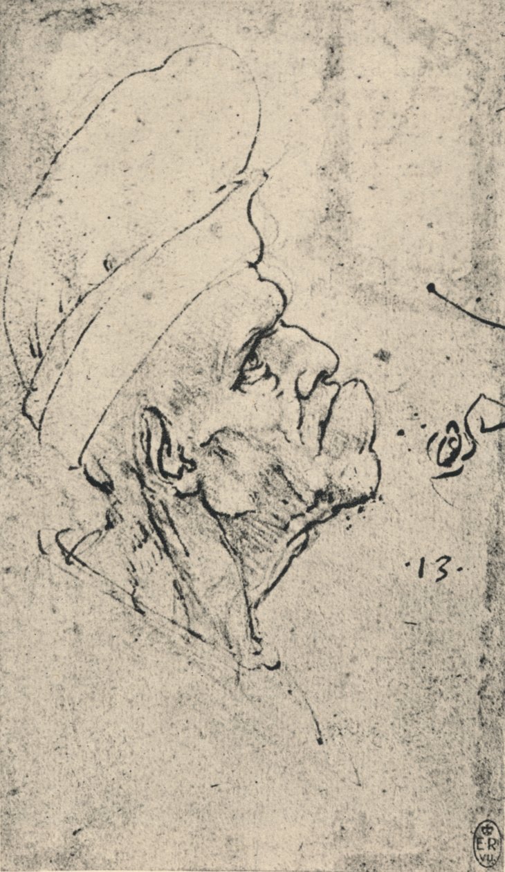 Grotesk profil av en man som bär hatt till höger, c1480 1945 av Leonardo da Vinci