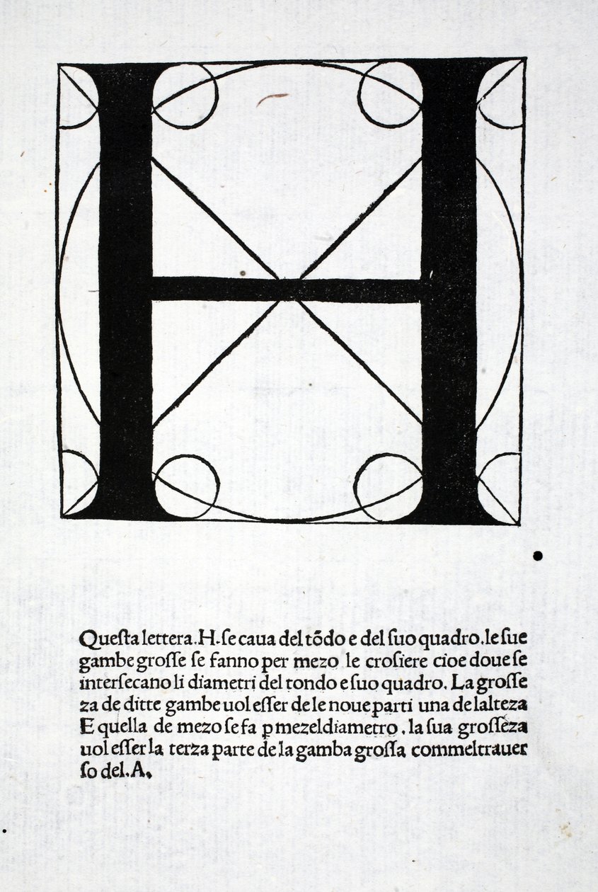 H, illustration från "Divina Proportione" av Luca Pacioli (c.1445-1517), ursprungligen pub. Venedig, 1509 av Leonardo da Vinci
