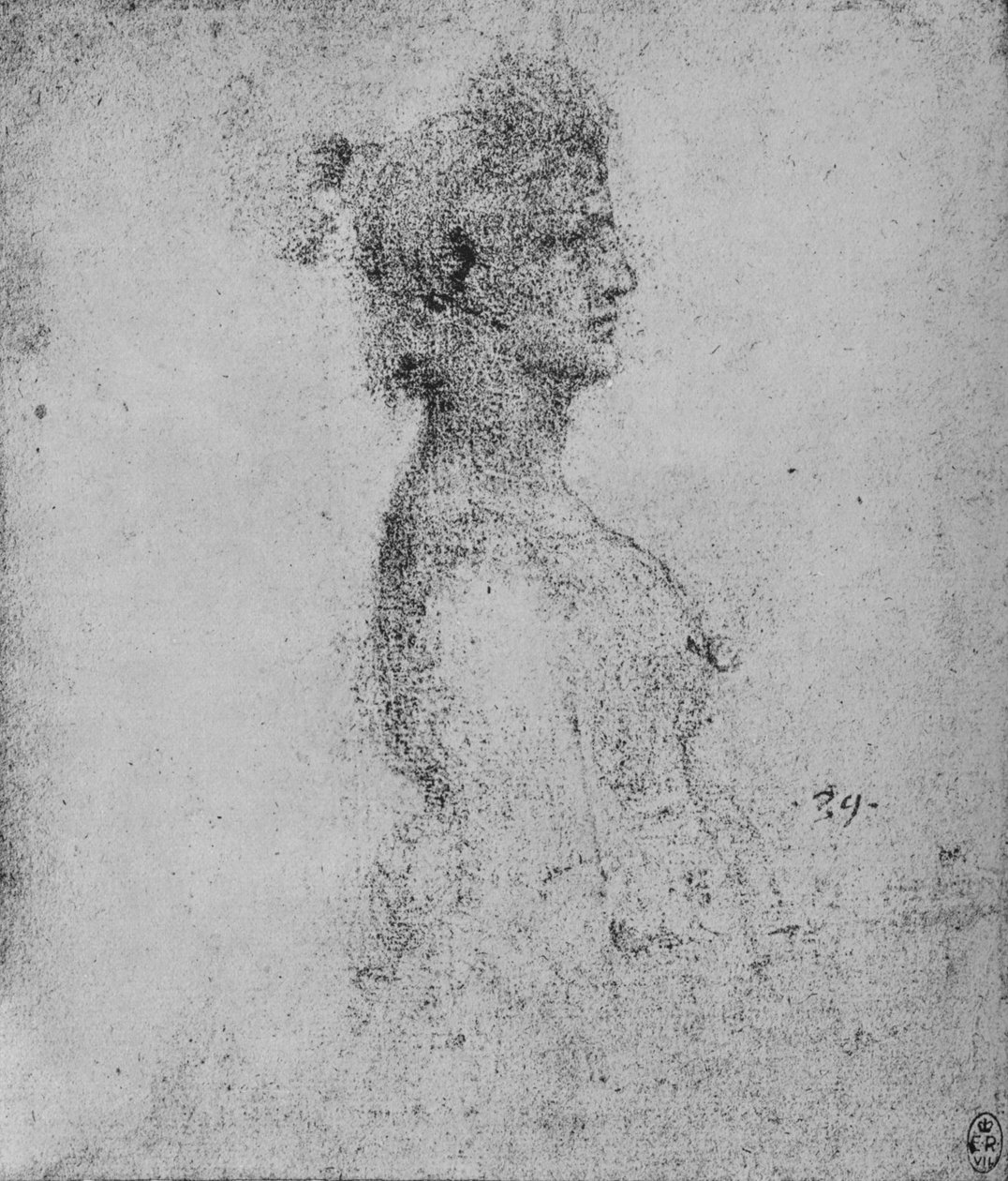 Halvlängd av en ung kvinna i profil till höger, c1480 1945 av Leonardo da Vinci