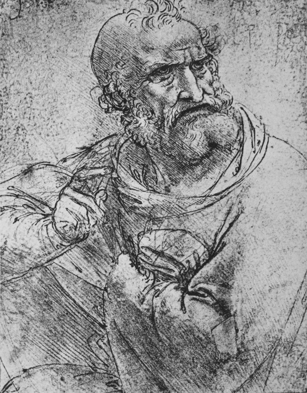 Halvlängd av en apostel med höger hand upphöjd, c1480 1945 av Leonardo da Vinci