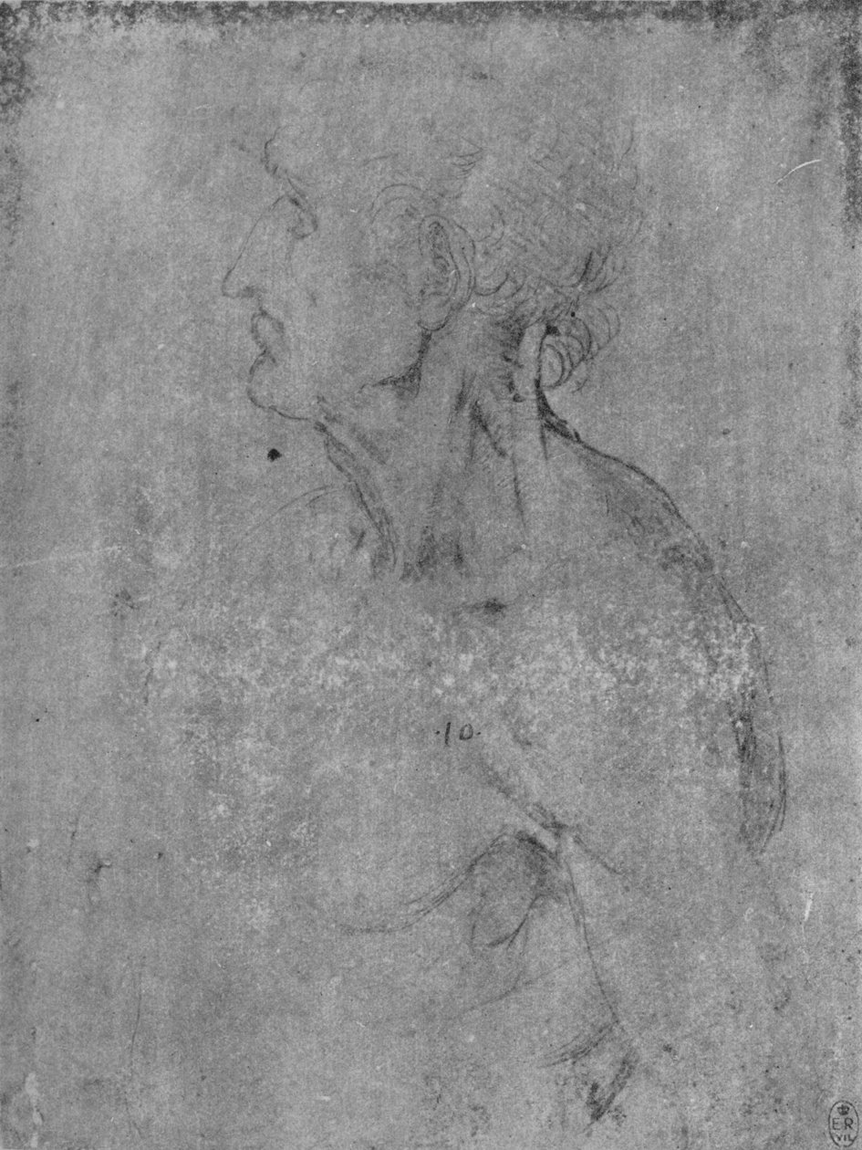 Huvud och byst av en gammal man till vänster, c1480 1945 av Leonardo da Vinci