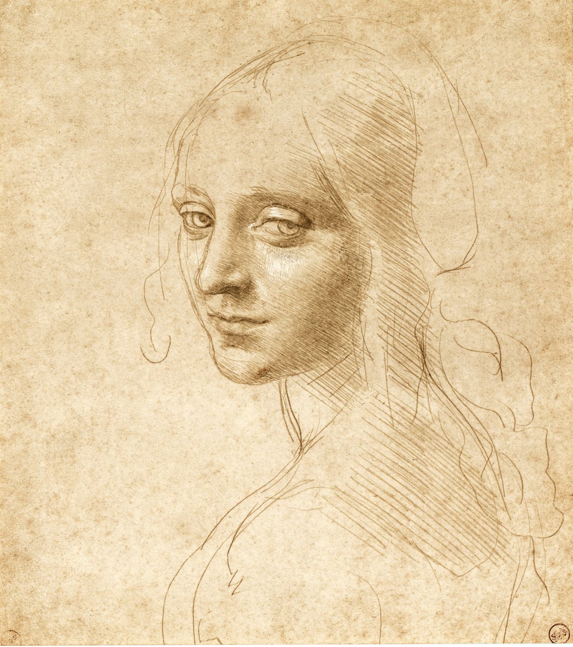 Huvud och axlar av en flicka, ca. 1490. av Leonardo da Vinci