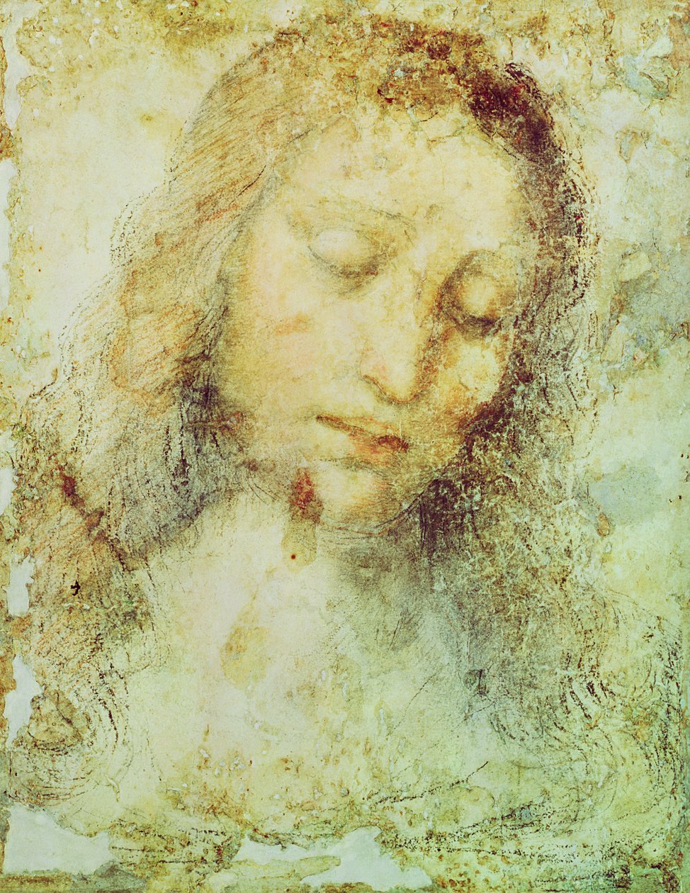 Kristi huvud (penna och tvätt) av Leonardo da Vinci