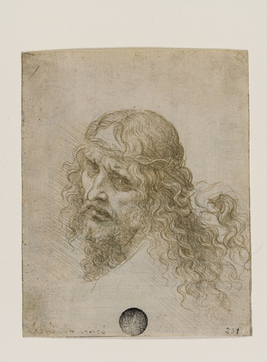 Kristi huvud krönt med törnar, ca. 1500. av Leonardo da Vinci