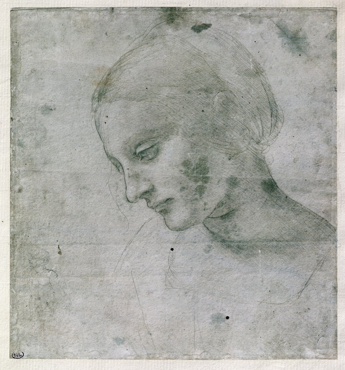Huvud av en ung kvinna eller Jungfruhuvud, ca 1490 (silverstift på papper) av Leonardo da Vinci