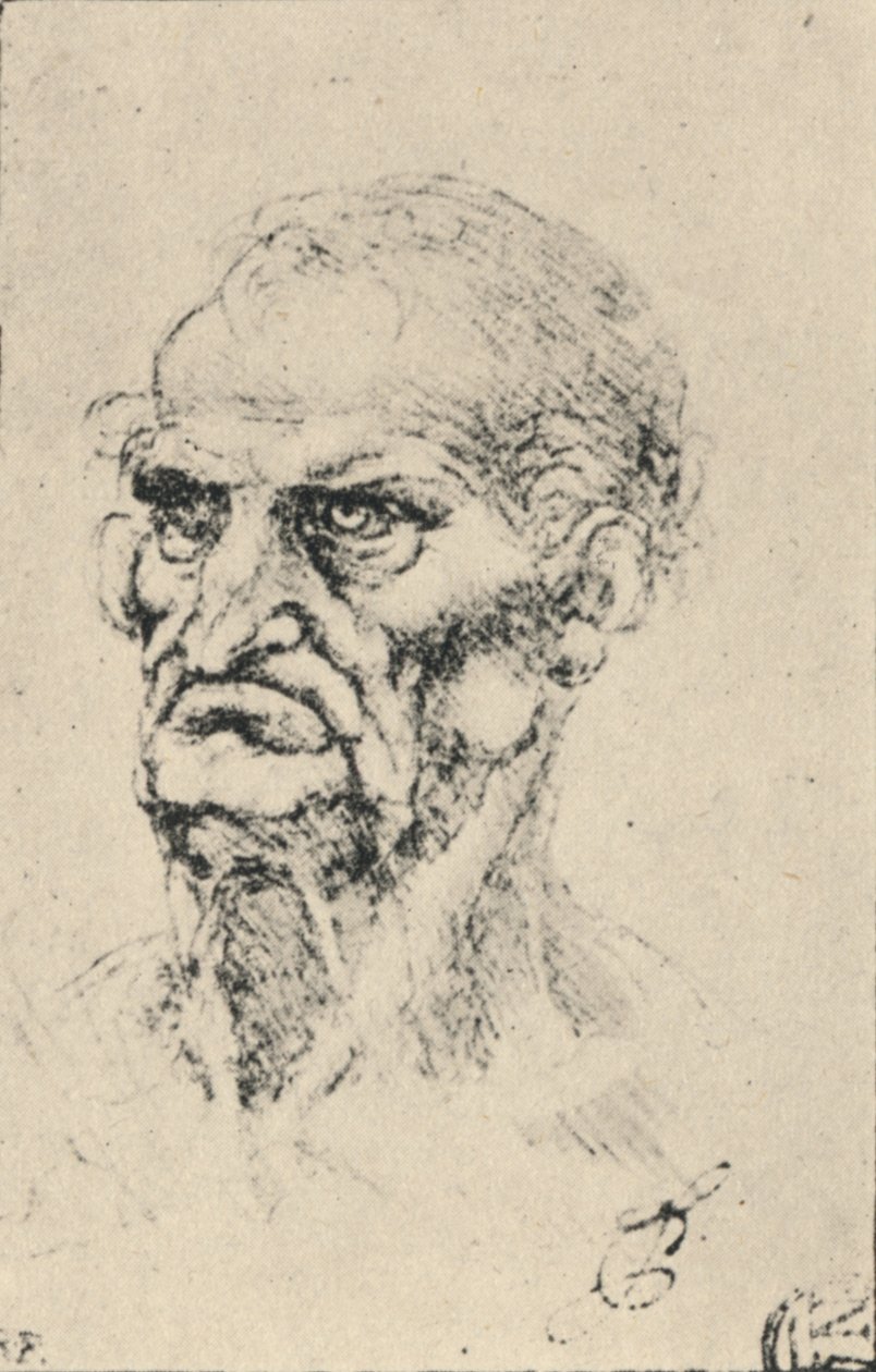 Chef för en gammal man tre fjärdedelar till vänster, c1480 1945 av Leonardo da Vinci
