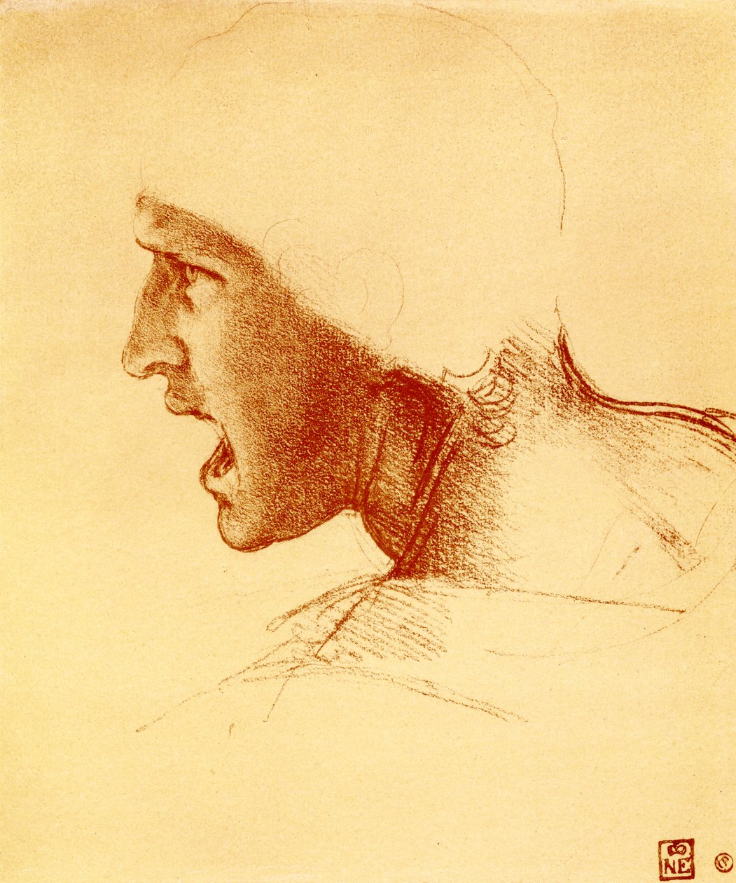 Chef för skrikande och attackerande krigare av Leonardo da Vinci