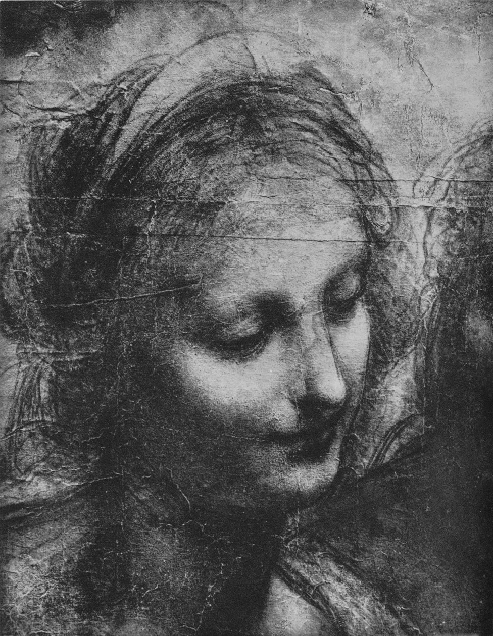 Jungfruns huvud - Jungfru och barn med St. Anne och spädbarn St. John, c1480 1945 av Leonardo da Vinci