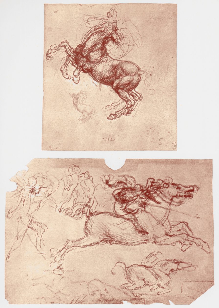 Hästuppfödning och ryttare och fotsoldater, c1504. av Leonardo da Vinci
