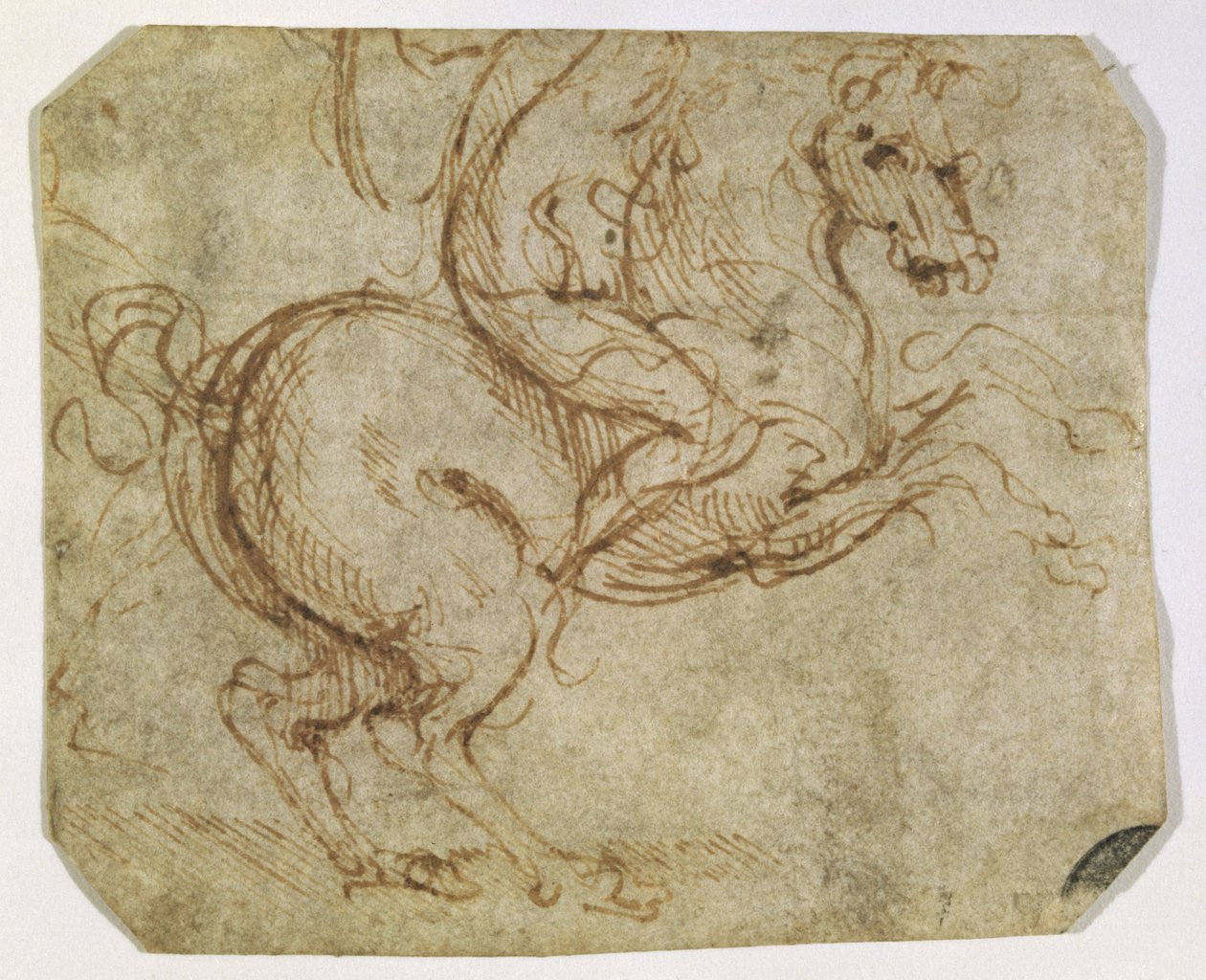 Häst och kavaljer (penna och bläck på papper) av Leonardo da Vinci