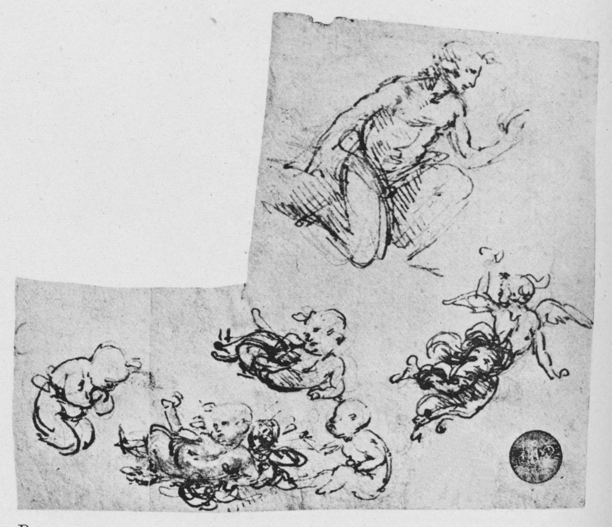 Knästående ungdom och Putti, c1480 1945 av Leonardo da Vinci