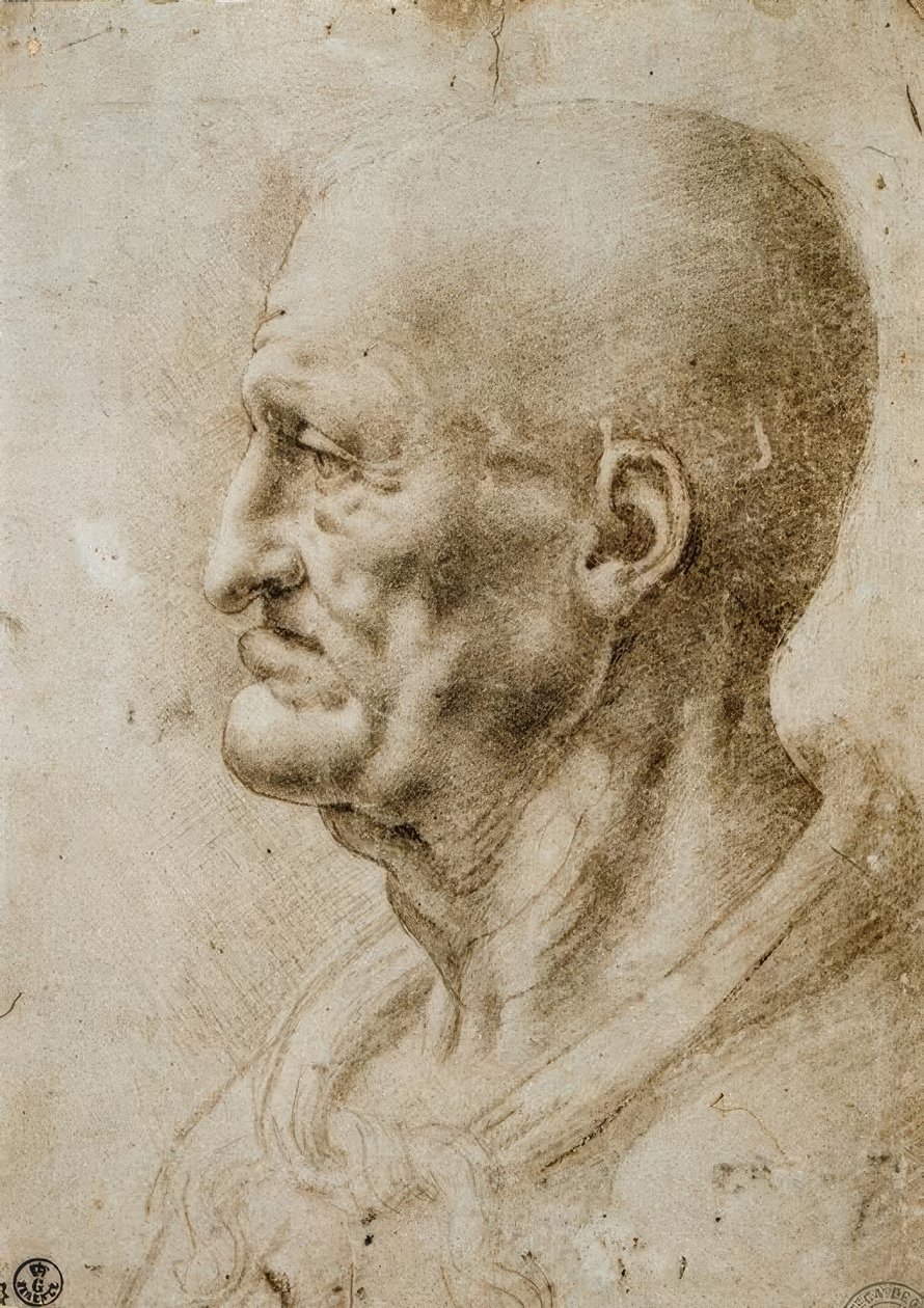 Huvudstudie av en gammal man av Leonardo da Vinci