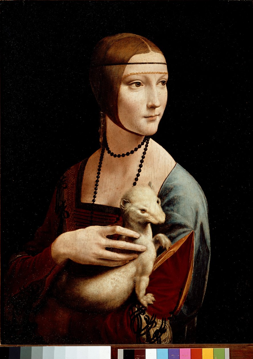 Dam med hermelin, porträtt av Cecilia Gallerani, ca 1490 (olja  tempera på pannå) av Leonardo da Vinci