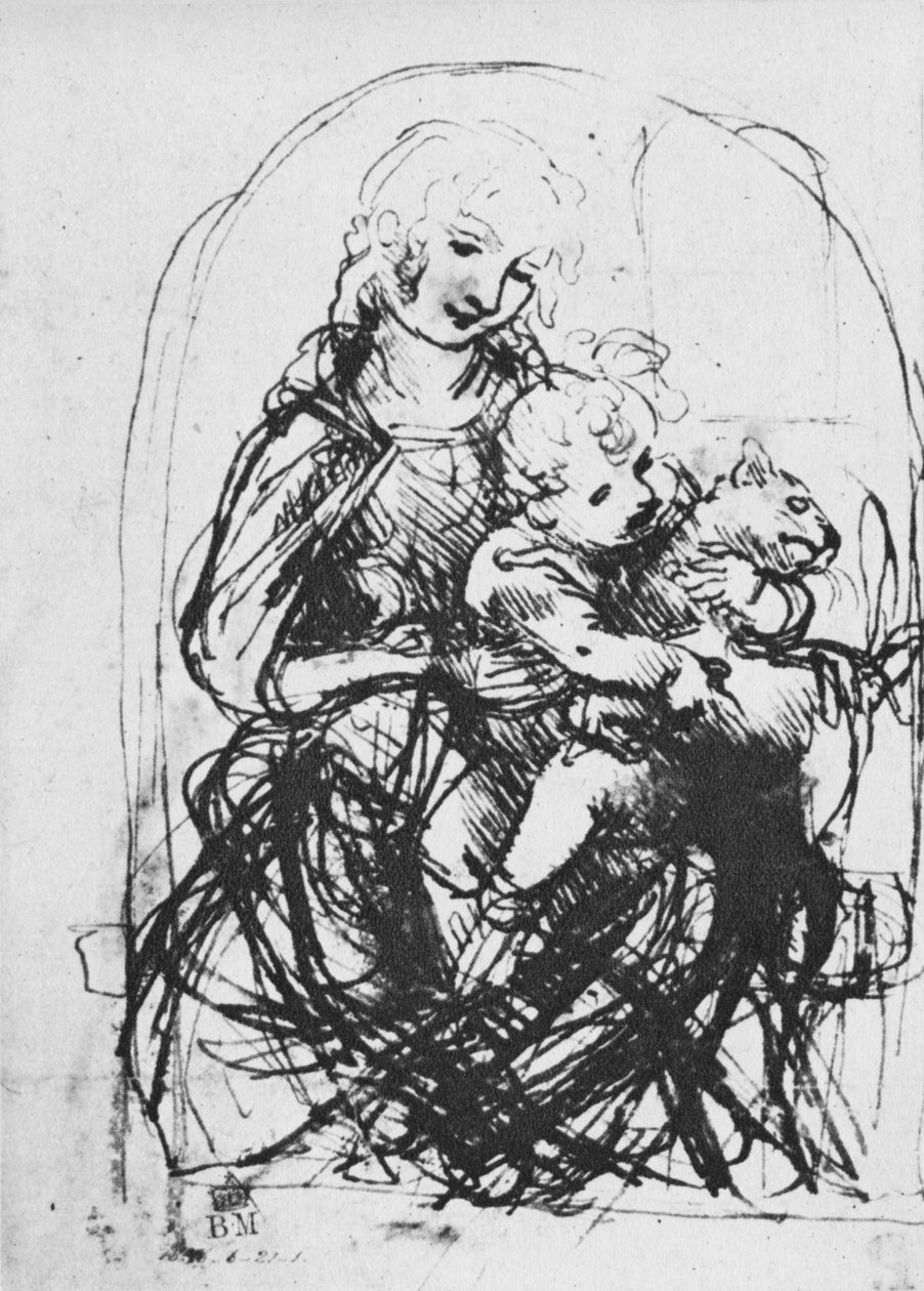 Madonna och barn med en katt, 1478-1481 1945 av Leonardo da Vinci