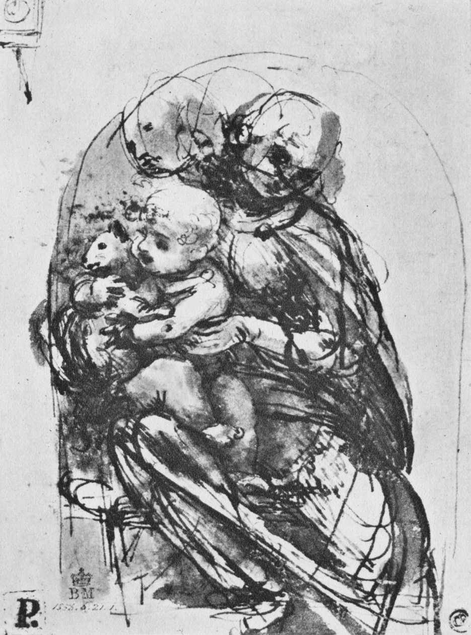 Madonna och barn med en katt, 1478-1481 1945 av Leonardo da Vinci