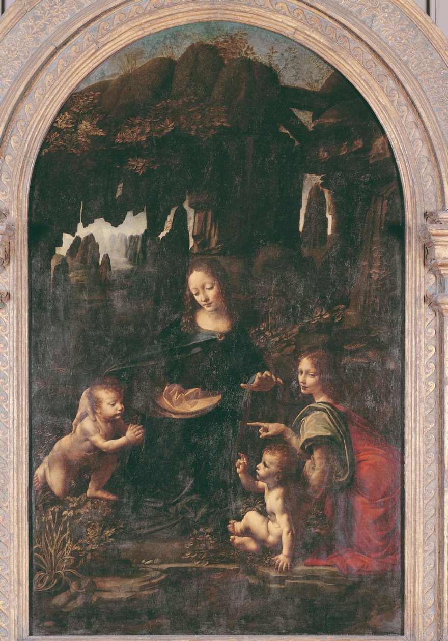 Madonna of the Rocks, ca 1478 (olja på panel överförd till duk) av Leonardo da Vinci
