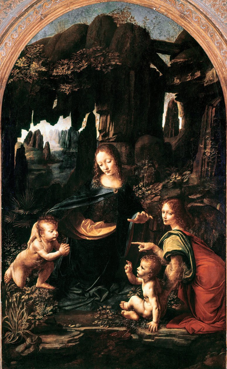 Madonna of the Rocks, ca 1483-94 (olja på pannå överförd till duk) av Leonardo da Vinci