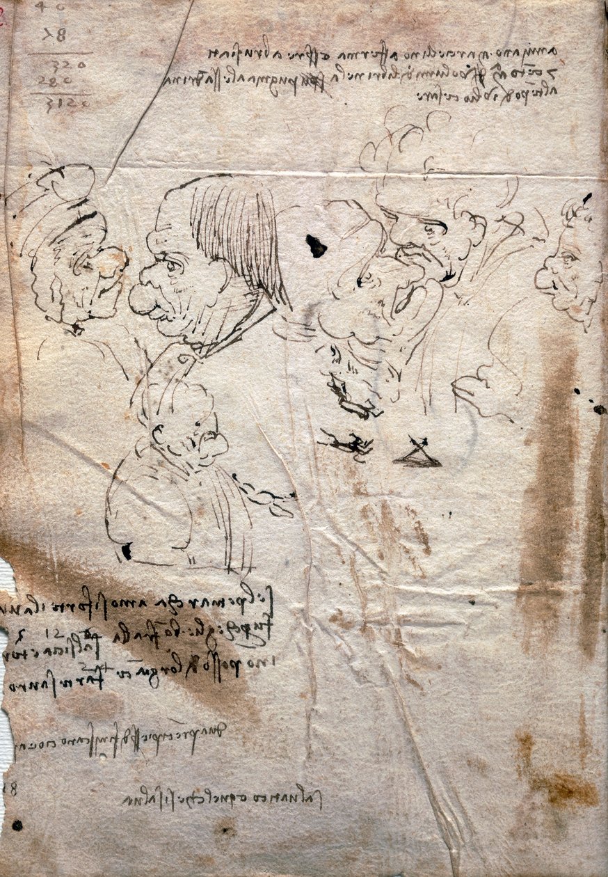 Manliga karikatyrer och bibliotekslista, Codex Trivulzianus av Leonardo da Vinci