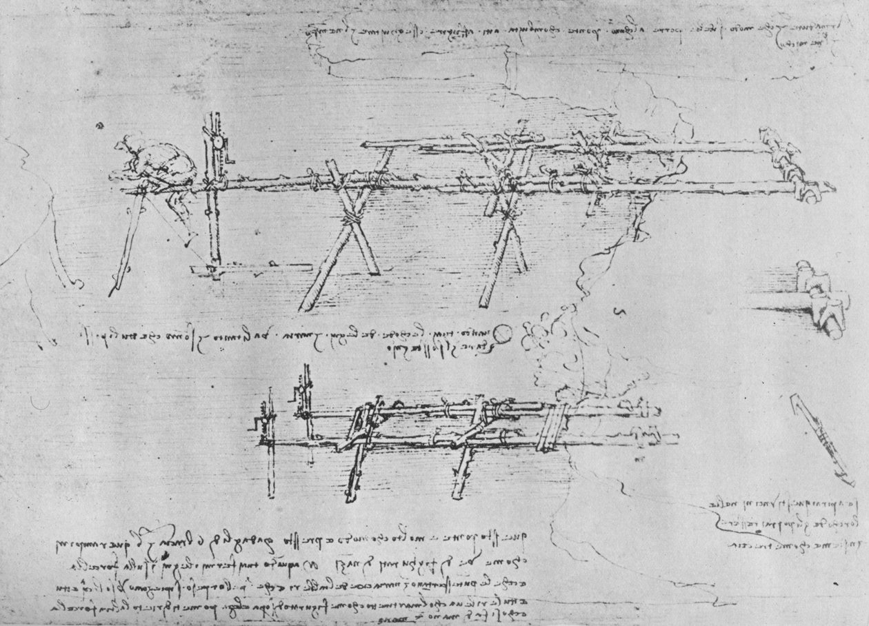 Metod för att bygga en bockbro, c1480 1945 av Leonardo da Vinci