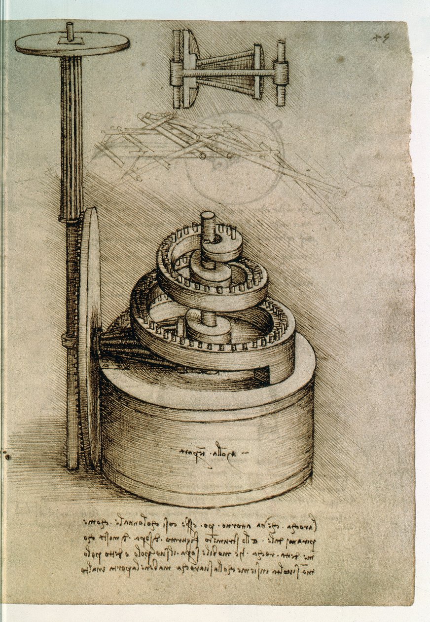 Ms 8937, Codex Madrid I f.45r, härdad fjäder av Leonardo da Vinci