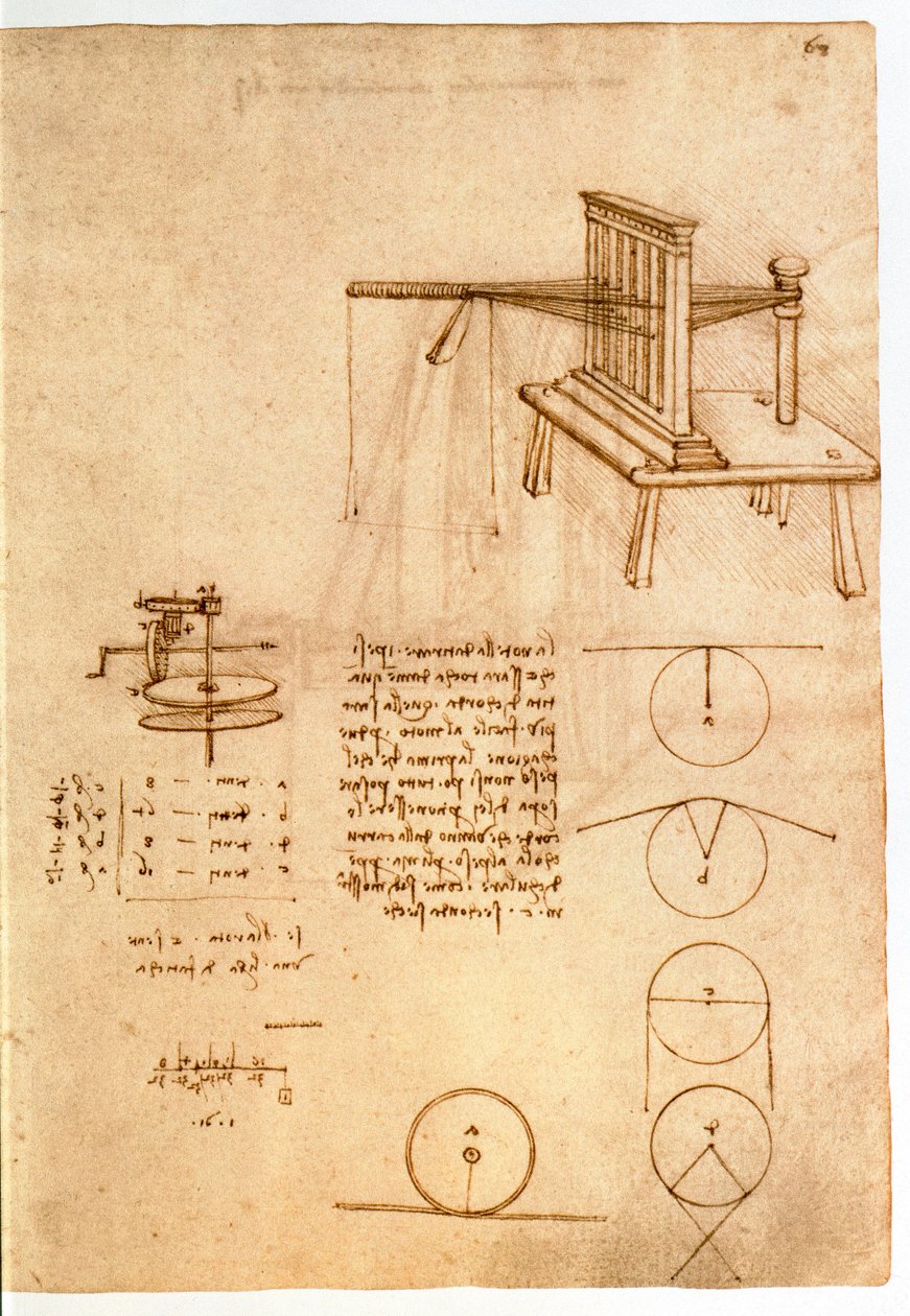Ms 8937 fol.68r Studie för en textilmaskin, 