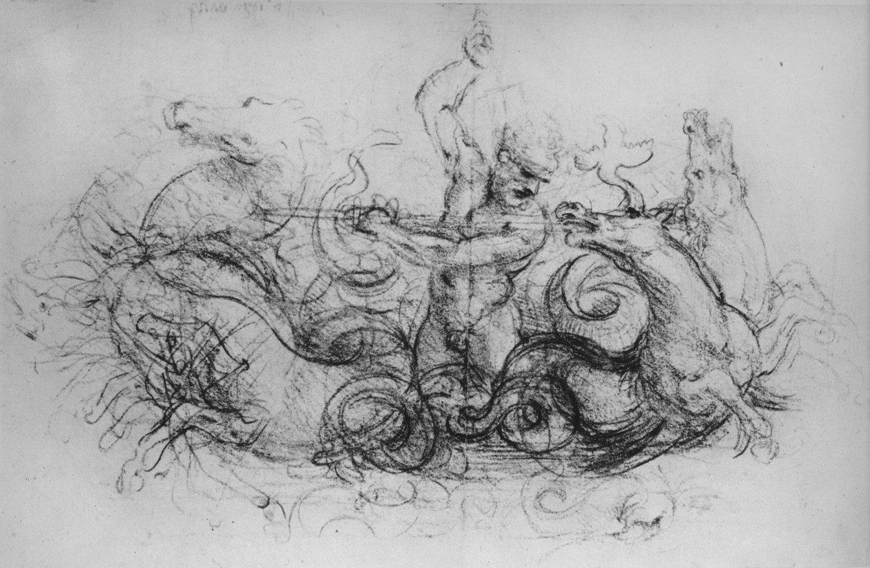 Neptunus med fyra sjöhästar, c1480 1945 av Leonardo da Vinci