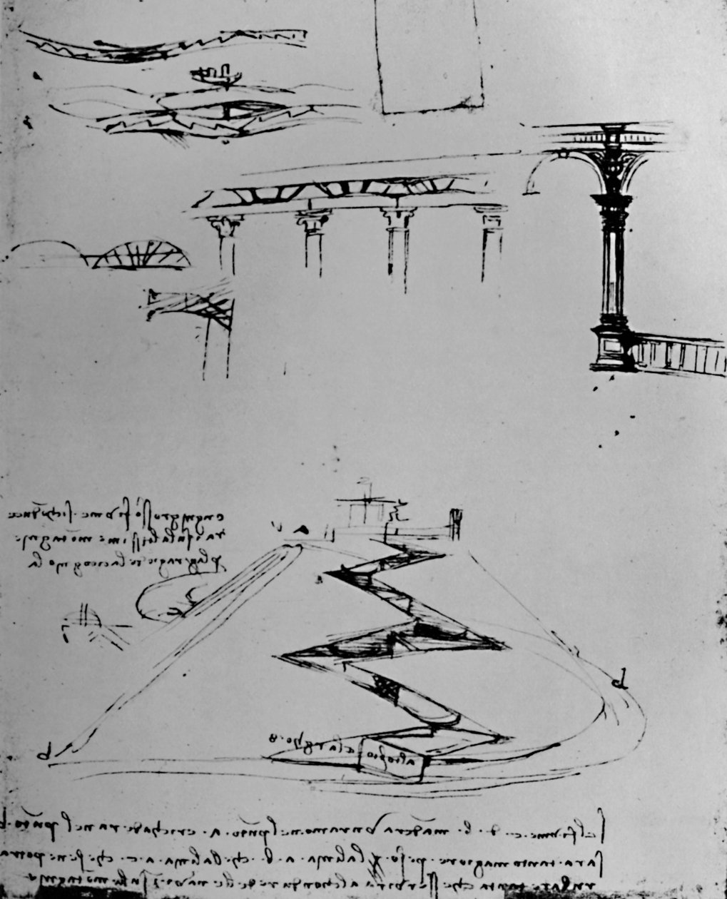 Plan över Canal Ascending Hill Med hjälp av slussar, 1928 av Leonardo da Vinci