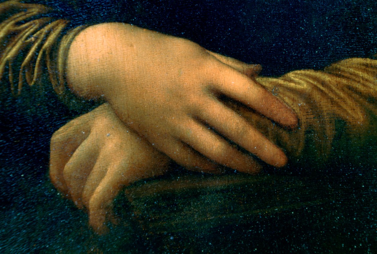 Porträtt av Mona Lisa detalj, 1503-1506 av Leonardo da Vinci