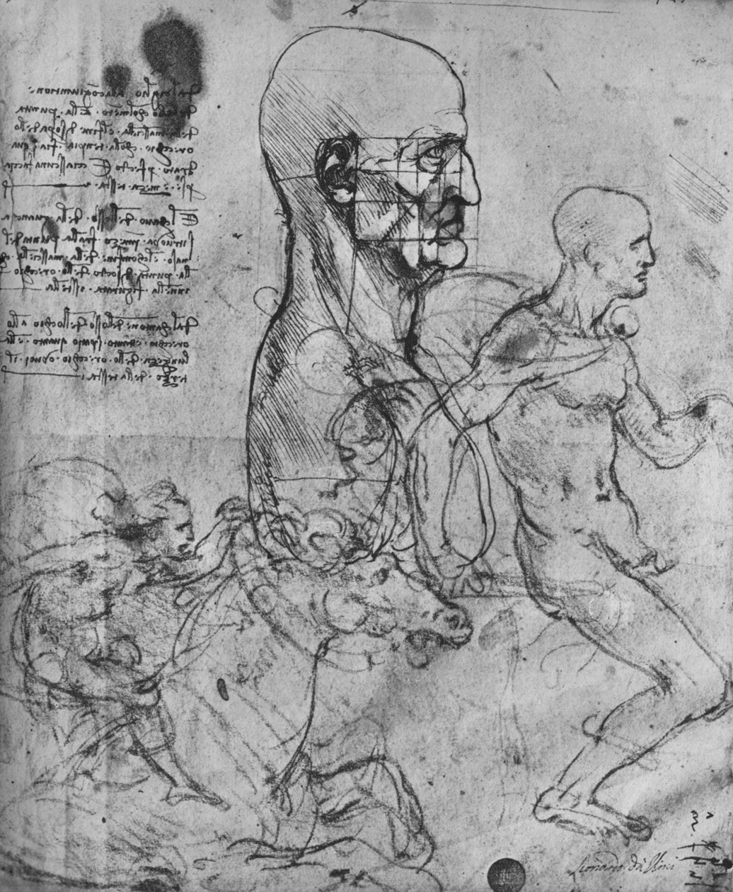 Profil av en man kvadrerad för proportioner och studier av ryttare, c1480 1945 av Leonardo da Vinci