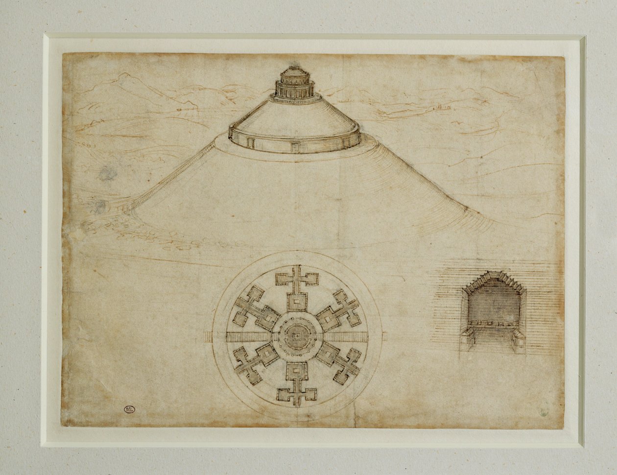 Projekt för en central plangrav;upphöjning ... av Leonardo da Vinci