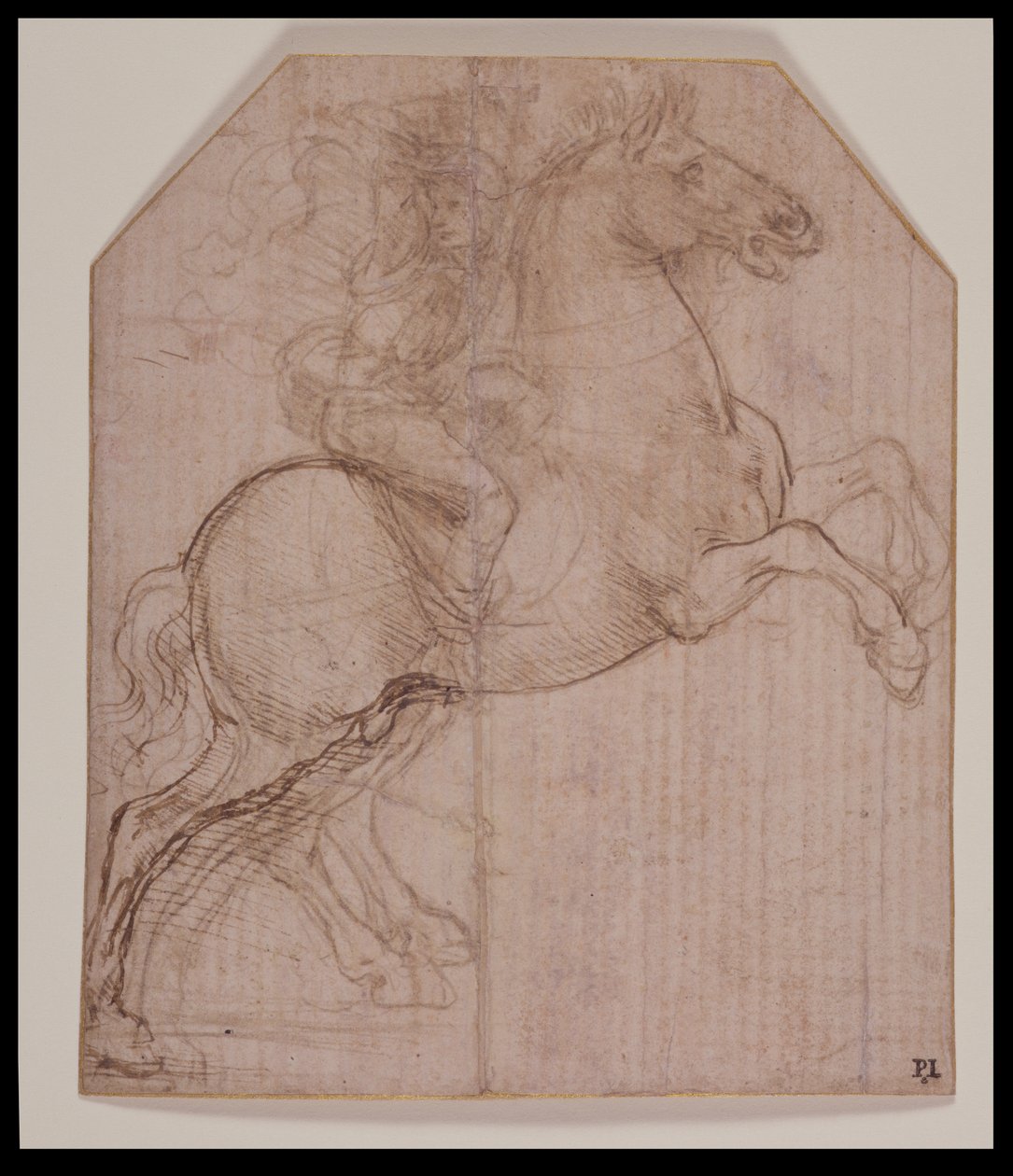 Ryttare på uppfödningshäst, ca 1481-82 (silverspets, penna och brunt bläck på förberett papper) av Leonardo da Vinci