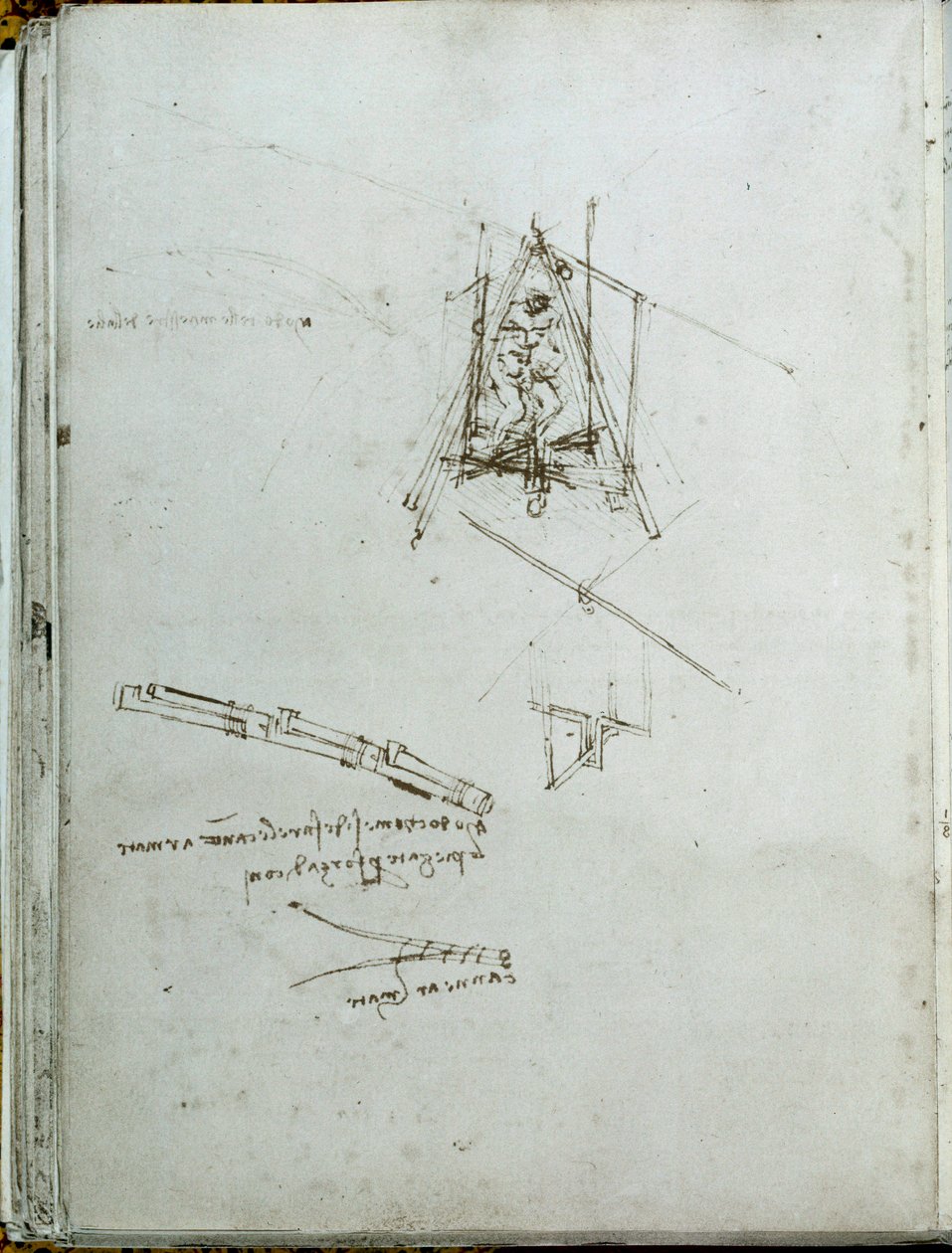Vetenskap och teknik: manuskript om flygande maskiner, helikopterförfader. Leonardo da Vincis bok (Leonardo da Vinci) (1452-1519). Omkring 1487. Paris, Institut de Frances bibliotek av Leonardo da Vinci